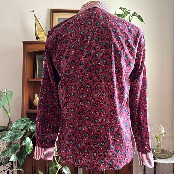 Paul Fredrick Slim Fit Red Paisley Dress Shirt, Long Sleeve Cotton M - Picture 2 of 11